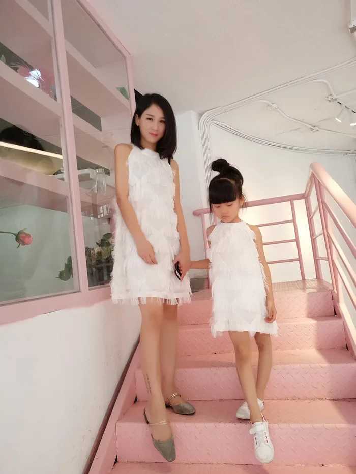Mother Daughter Dresses Summer Sleepless Tassel Mommy and Me Dress Family Matching Clothes Family Look Mom and Daughter Dress W250207