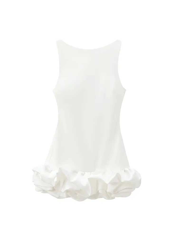 TR Women Sexy Mini Dress 2024 Fashion Fe O-neck Sveless Backless Dress Ele Ruffles Slim Back Zipper Party DressXJ2500207