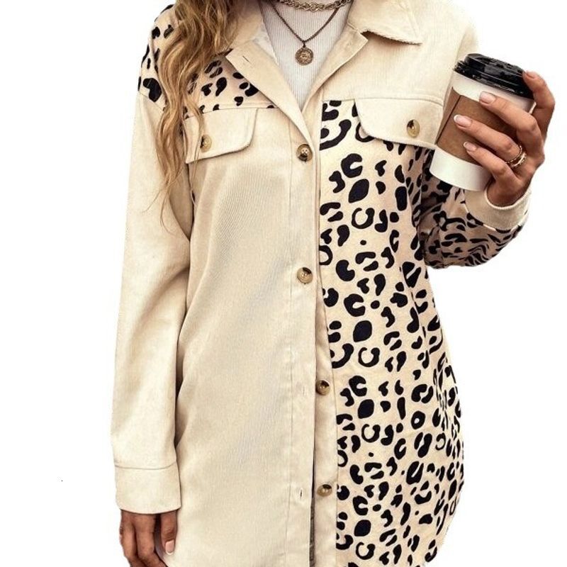 Women's Clothing Autumn And Winter New Leopard Print Single Breasted Mid Length Jacket Shirt Coat