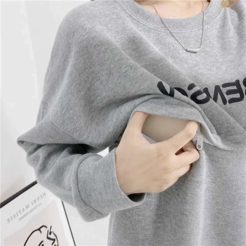 Maternity Nursing Sweatshirt Loose Sweatshirt Pullover Breastfeeding Clothe Autumn Cotton Jacket For Nursing Mothers Maternitty W250207