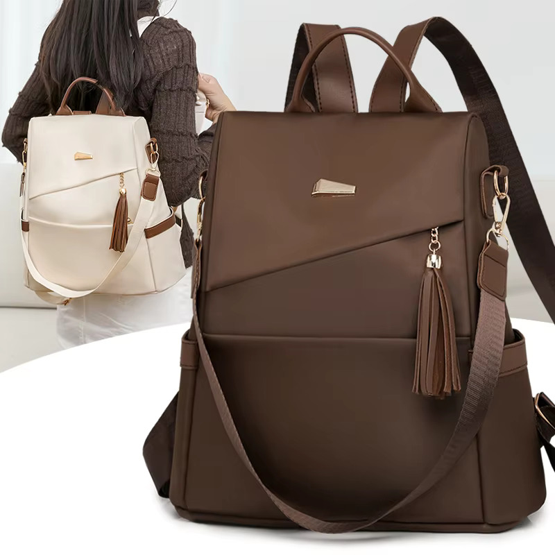 Fashion Tassel Decorative Women Nylon Anti-Theft Backpack Casual Travel Female Shoulder Bag Large Capacity Student School Pack