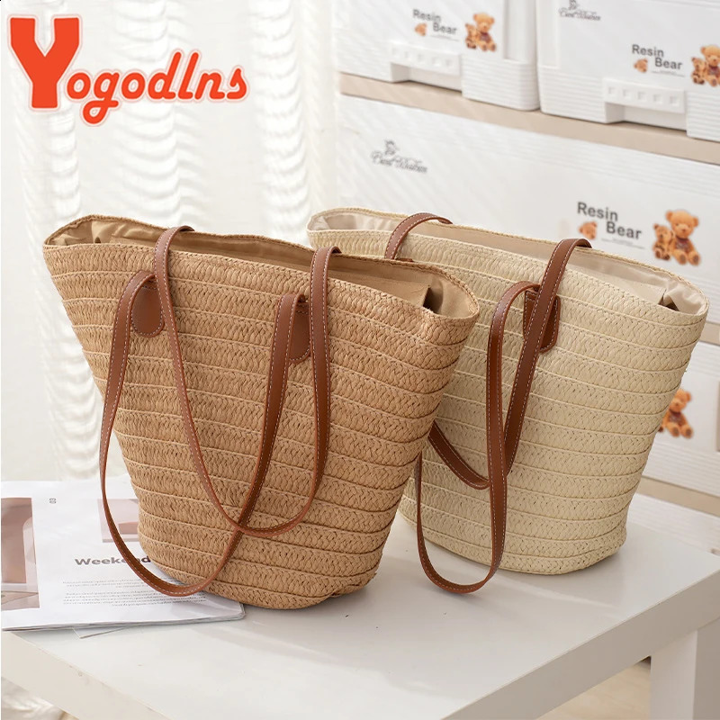 Yogodlns Summer Large Capacity Straw Bag For Women Knitted Straw Bag Bohemia Top-handle Bag Travel Bags Armpit Bag bolsa 250207