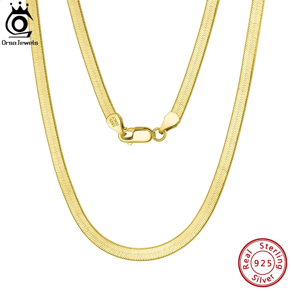 ORSA JEWELS 925 Sterling Silver m Gold Flexible Flat Chain Herringbone Snake Chain Necklace for Women Neck Chain Jewelry SC35 250120