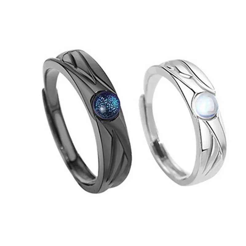 A Pair of Angel and Demon Moonlight Stone Couple Rings Black and White Students Fashion Open Ring Retro Colored Glass Pair Ring W250207