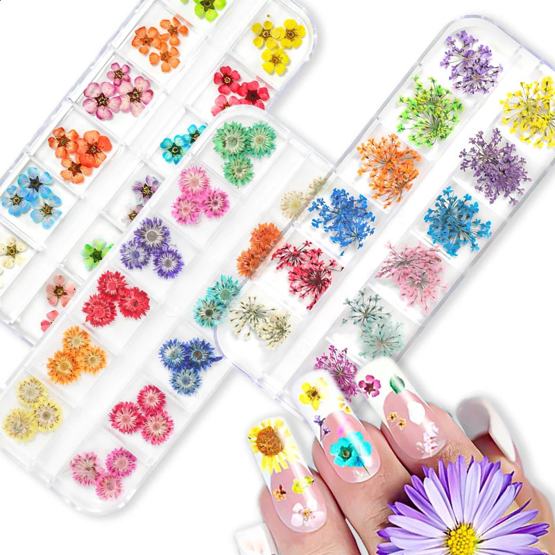 12 Grids 3D Dried Flowers Nail Art Decoration Decals Natural Floral Sticker ns Dry Flower DIY Manicure Accessories 250115