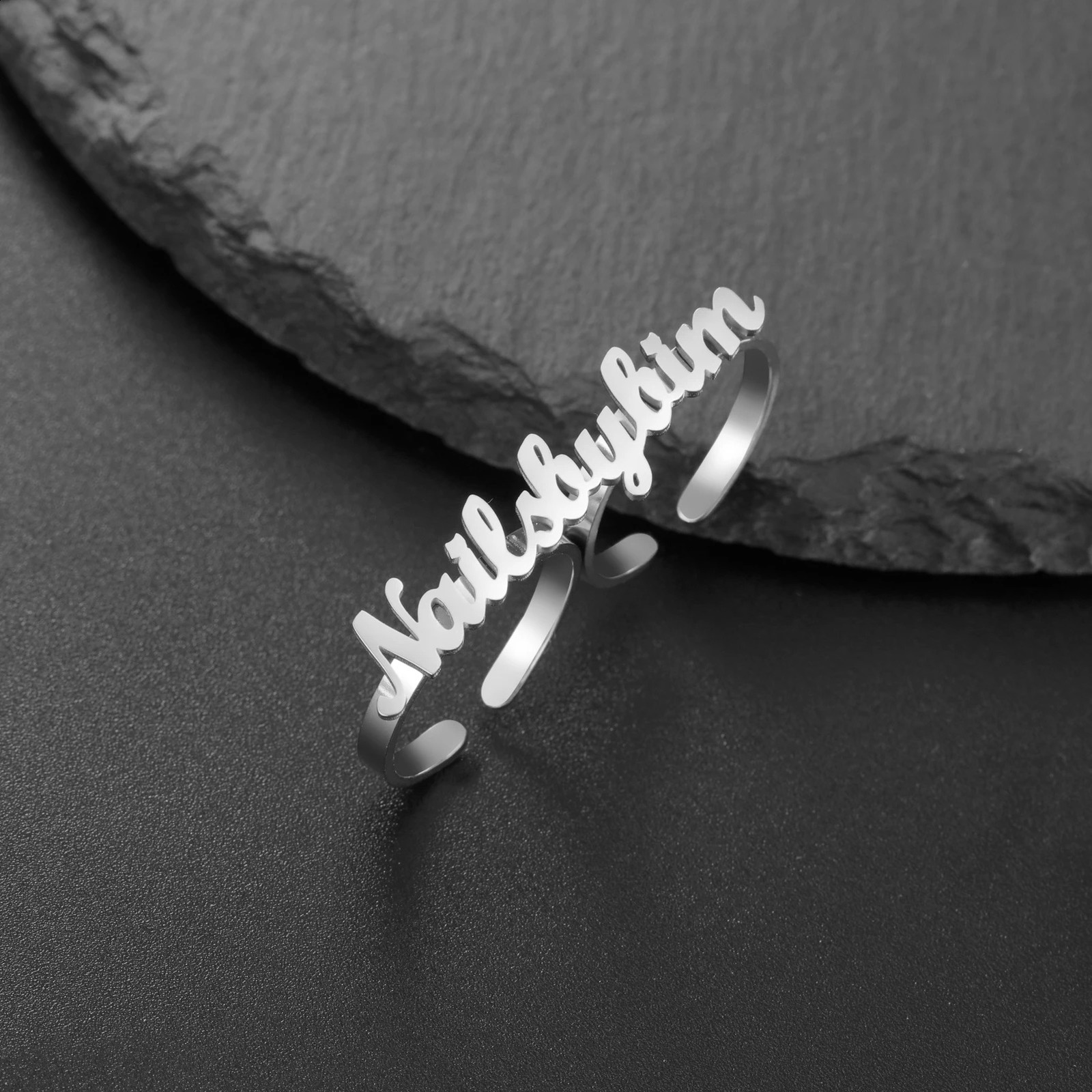 Lemegeton Custom Name Rings Women Men Stainless Steel Jewelry Personalized Couple Double Opening Ring Valentines Day Trend Gift 250206