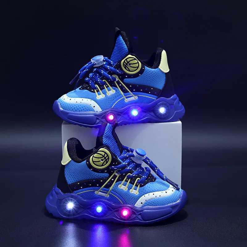 New LED Childrens Basketball Shoes for Boys Girls Non-slip Breathable Kids Sneakers Outdoor Fashion Glowing Casual Shoes TenisXJ250207