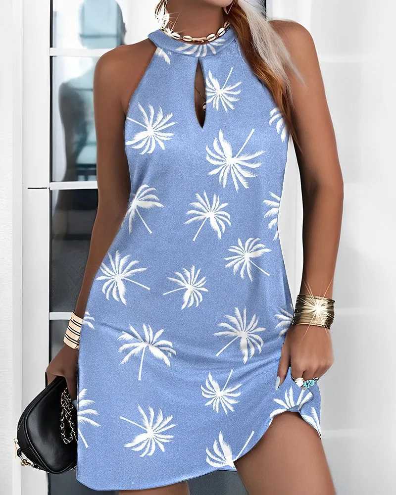 Women Halter Floral Print Mini Loose Dress Summer Fe Sveless Halter Beachwear Sundress SZE-ST23013XJ2500207