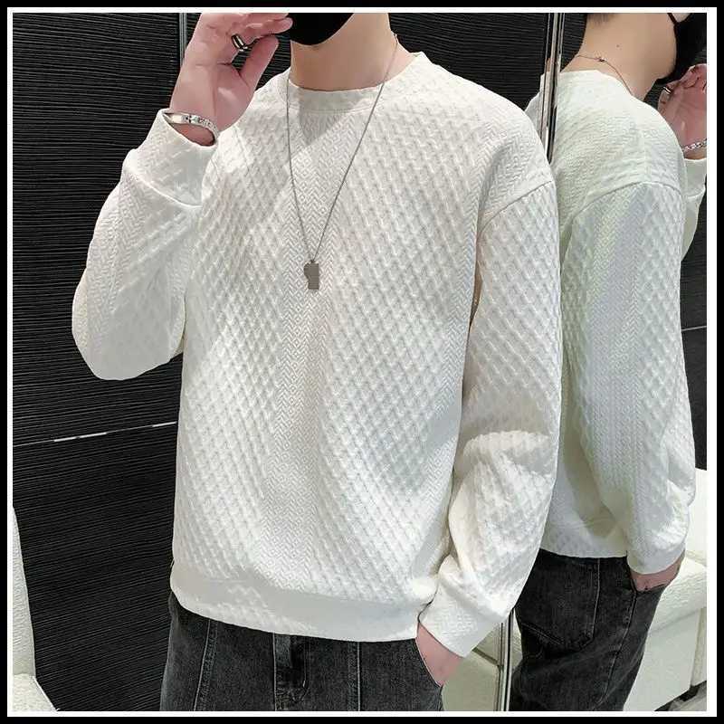 Spring Autumn Y2K Elegant Fashion KPOP Sweatshirt Man Fashion All Match Long Sleeve Top Solid Color Casual Pullover Male Clothes W250207