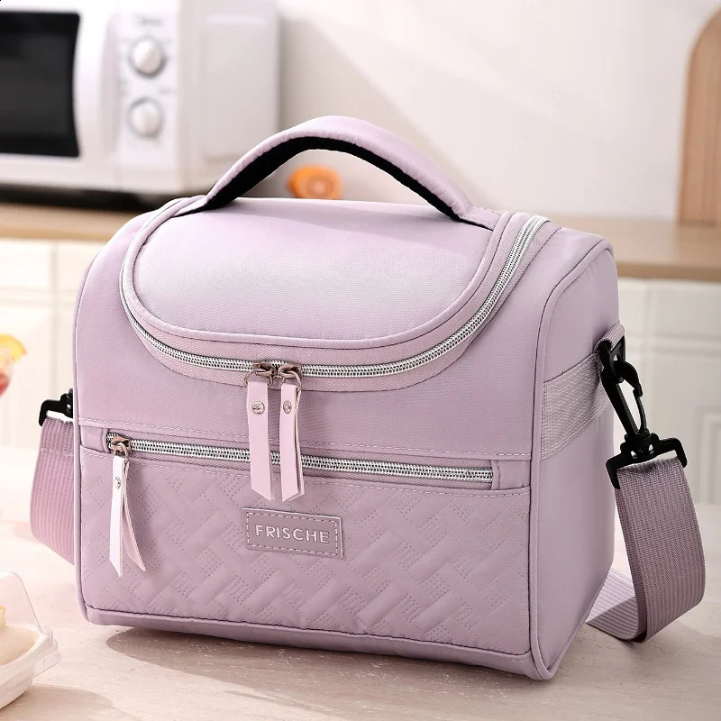 Portable Lunch Bag Food Thermal Box Durable Waterproof Office Cooler Lunchbox with Shoulder Strap Picnic for Couples Unisex 250206