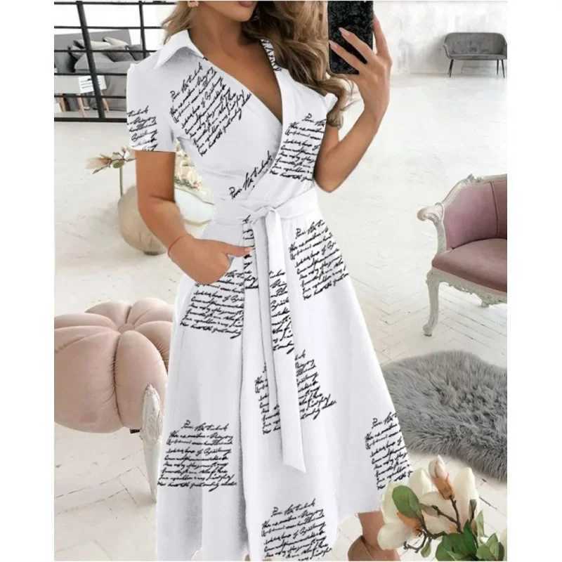 2023 Spring Autumn Dress Women Fashion Solid Slim Pocket Lace Up Dress Women Casual Printed Short Sve V-neck High Waist DressXJ2500207