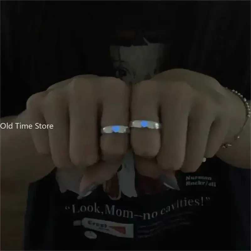Blue Pink Luminous Ring For Couple Creative Love Heart Index Finger Ring Glowing In The Dark Rings Jewelry Valentines Day Gift W250207
