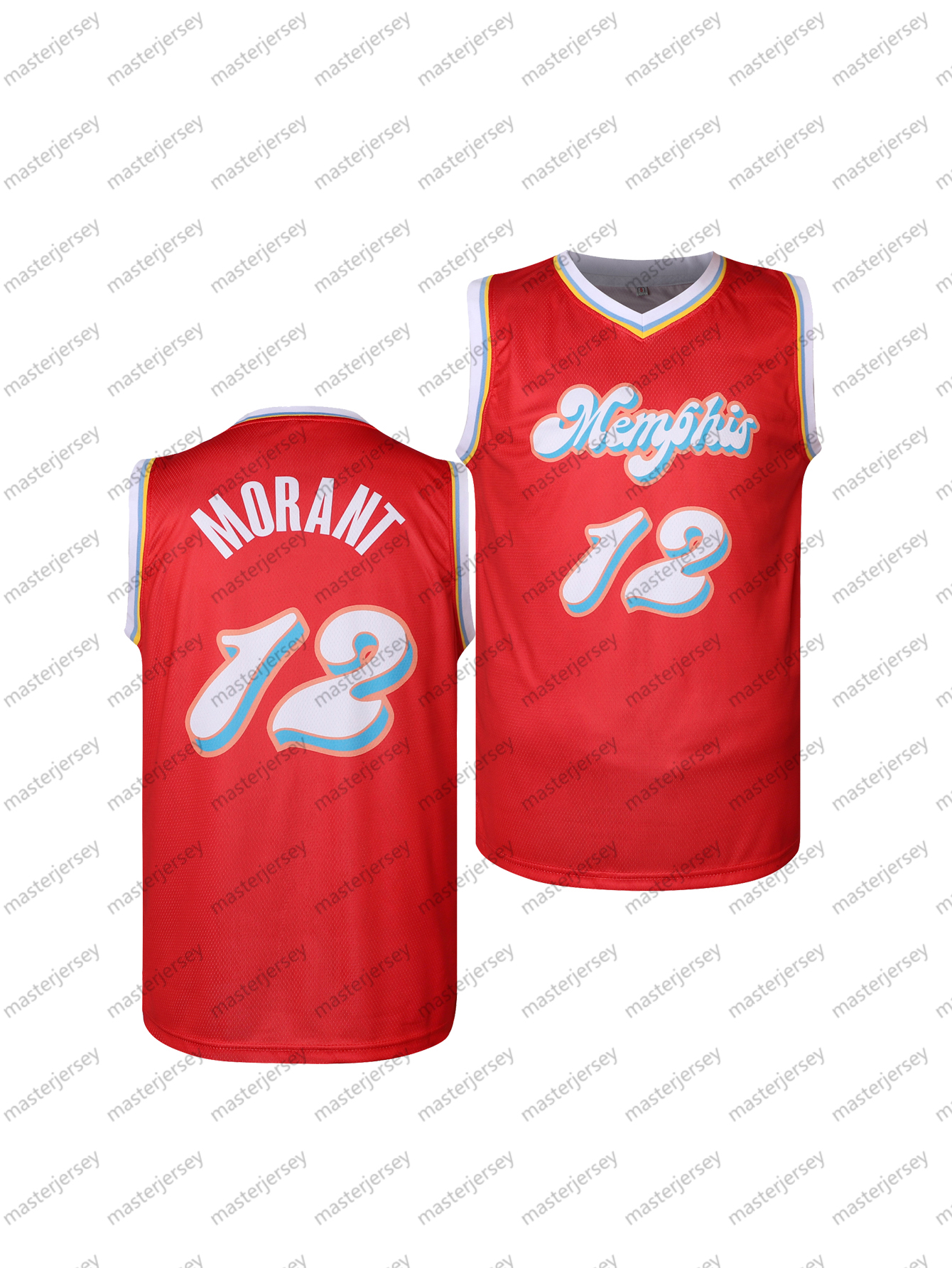 12 MORANT Men's Basketball Jersey In Stock V-Neck Neck Sleeveless Training Vest, Loose Fit Athletic Tops for Outdoor