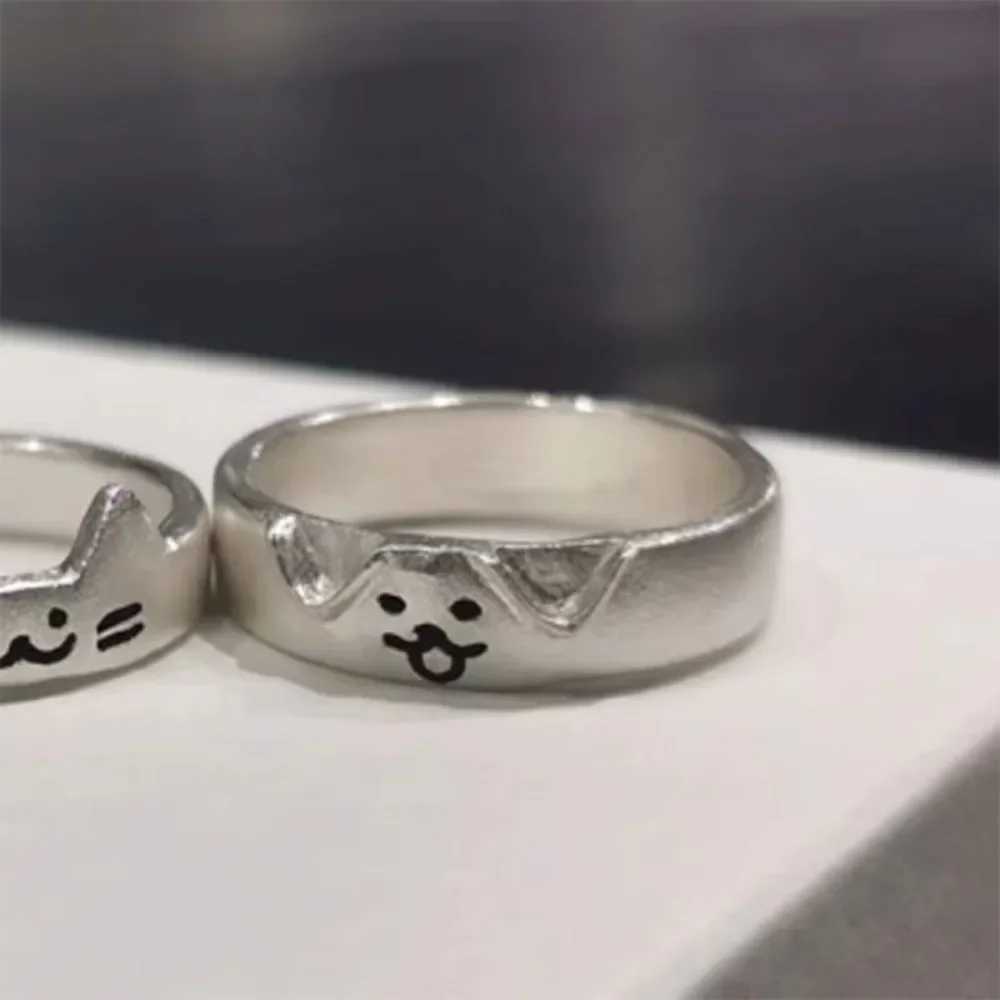 Creative Geometric Animal Couple Ring Dull Polish Cute Dog Cat Opening Ring Jewelry Alloy Valentines Day Gift Women Men W250207