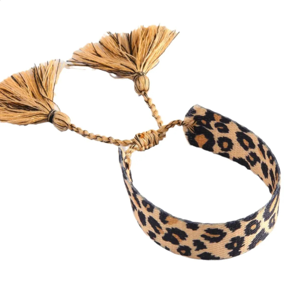 Bohemian Style Simple Leopard Print Wristband Hand-Knotted Fabric Rope Vintage Handmade Bracelet 250206