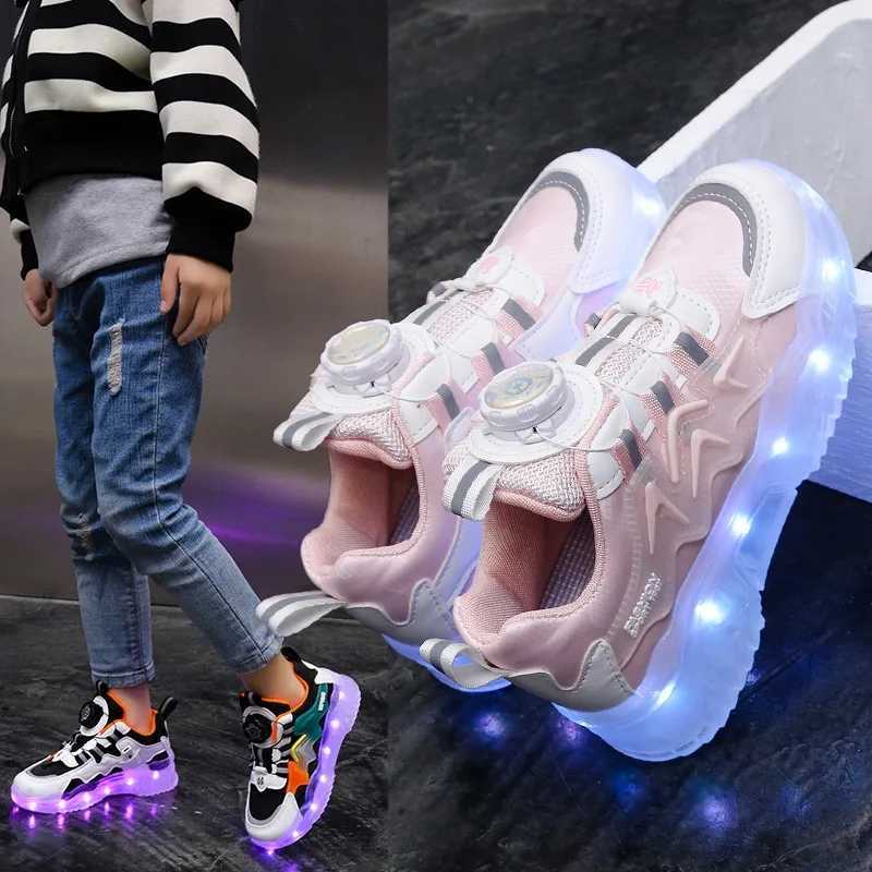 Rotating button charging colorful light shoes sports light shoes Childrens shoes Boys and girls Kids luminous casual shoes W250207