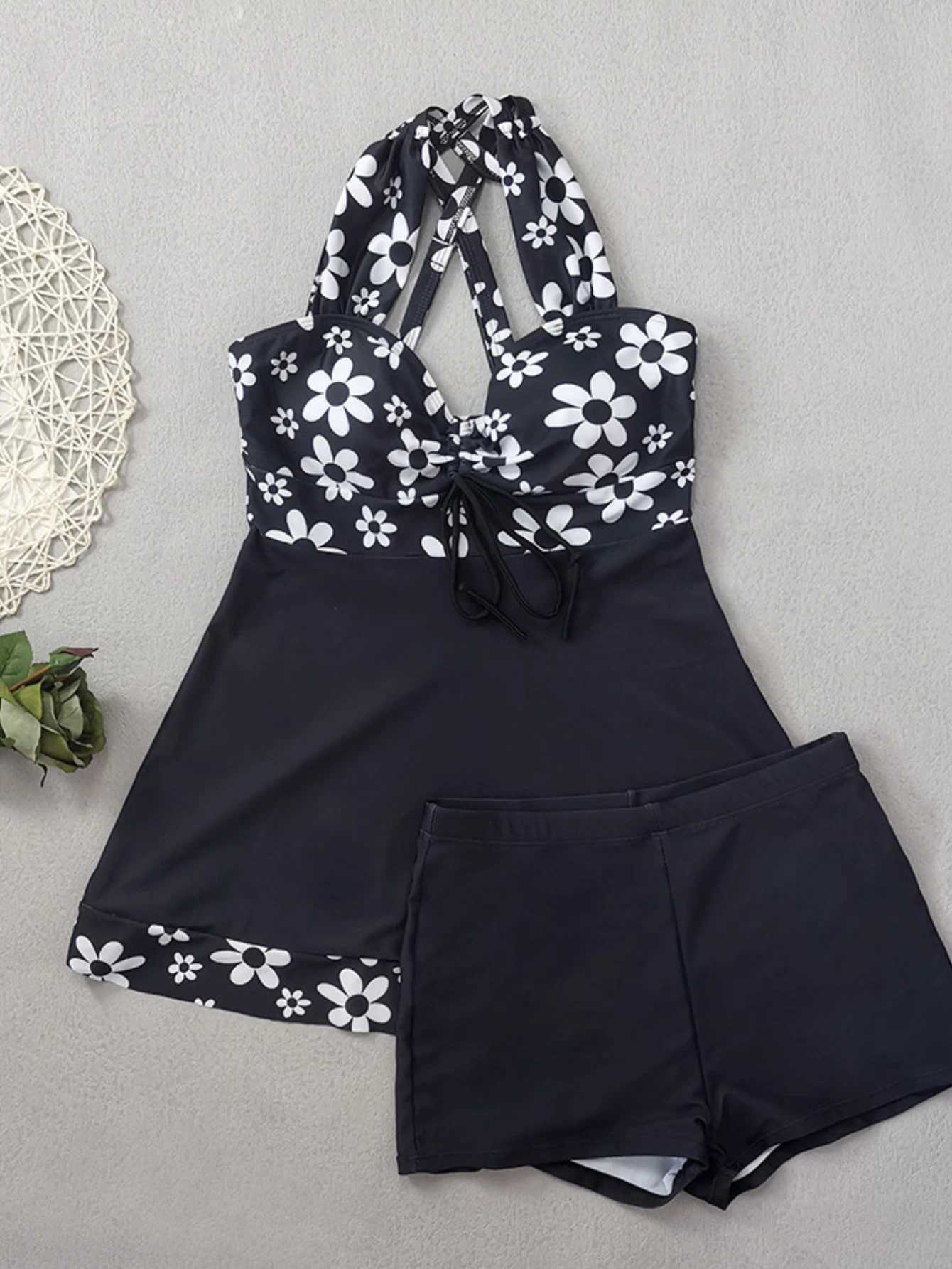 Flower Print Beach Skirt Bikini Set High Waist V-neck Suspender Backless Bathing Suit Womens Slimming Bikini Set 2025 NewXJ2500207