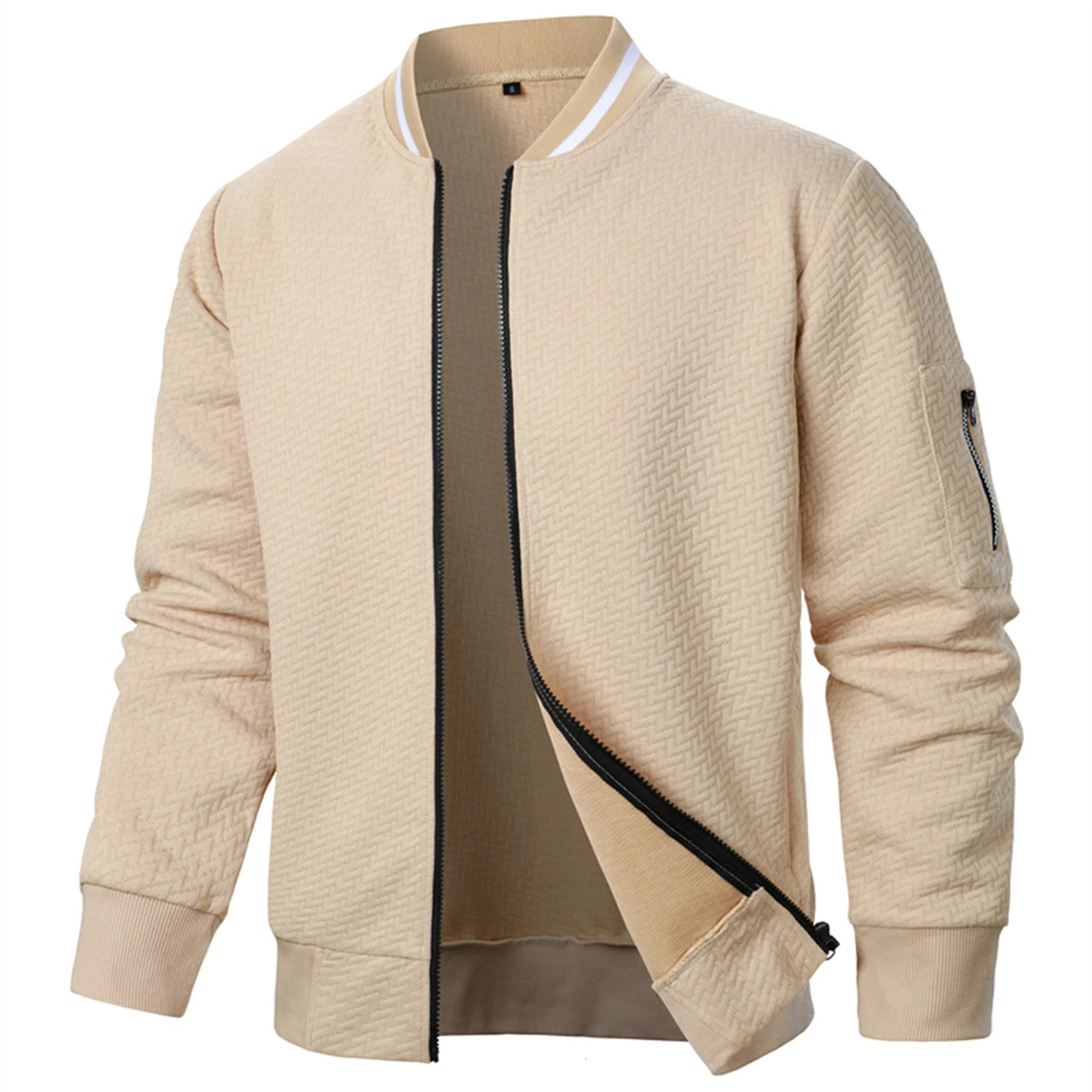 Autumn and Winter Mens Jacquard Zipper Frame Collar Casual Hoodie Top 250207