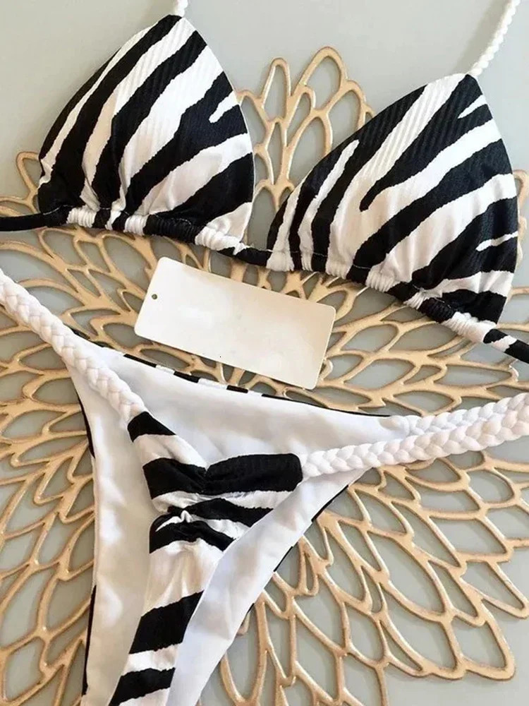OIINAA Swimwear Women Leopard Printed Sexy Bikini Set Striped Beachwear Summer Swimsuit Twopieces Thong Bathing Suit Biquinis 250206