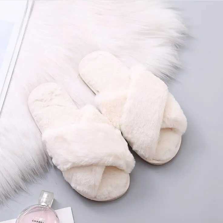 Women Winte House Slippers Faux Fur Fi Warm Shoes Woman Slip Flats Female Slides Black Pink cozy home furry slippersXJ250207