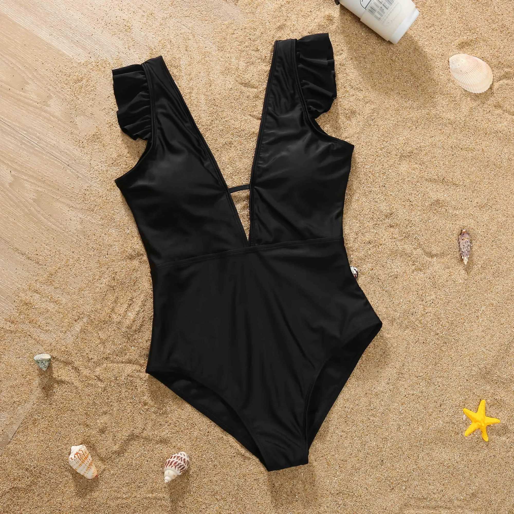 New 2024 Summer Women Girls Swimwear Family Matching Outfits Mother and Daughter Clothes Ruffles One-Piece Swimsuit Beachwear W250207