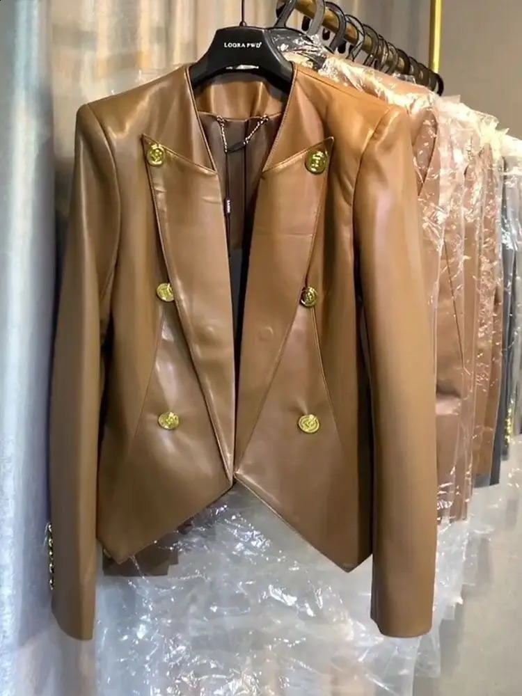 HIGH STREET est ner Jacket Womens Double Breasted Faux Leather Blazer 250120