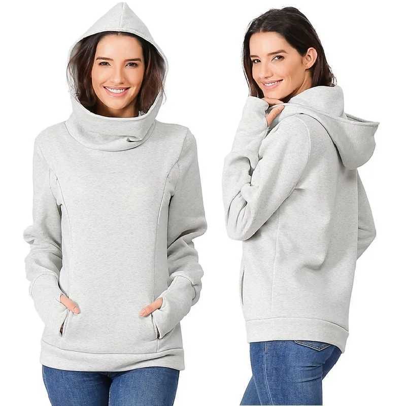 Womens Fleece Maternity Nursing Sweatshirt Breastfeeding Shirt Momy Hoodie Kangaroo With Pocket Pregnant Women Clothes W250207