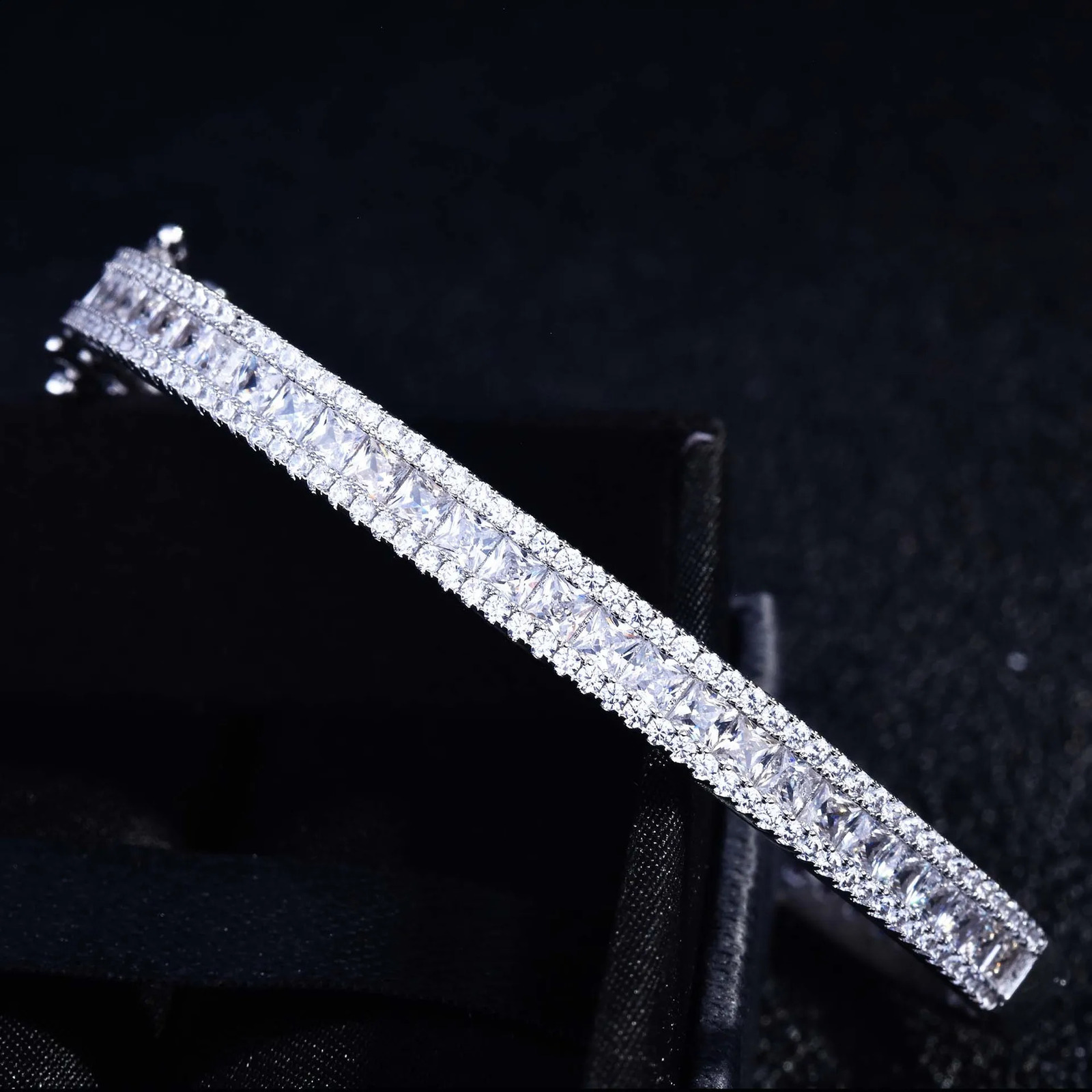 WPB Rainbow Tennis Bangle Women Bright Colour Square Diamond Bangles Women Platinum Plating Zircon Fine Jewelry Girl Gift 250207