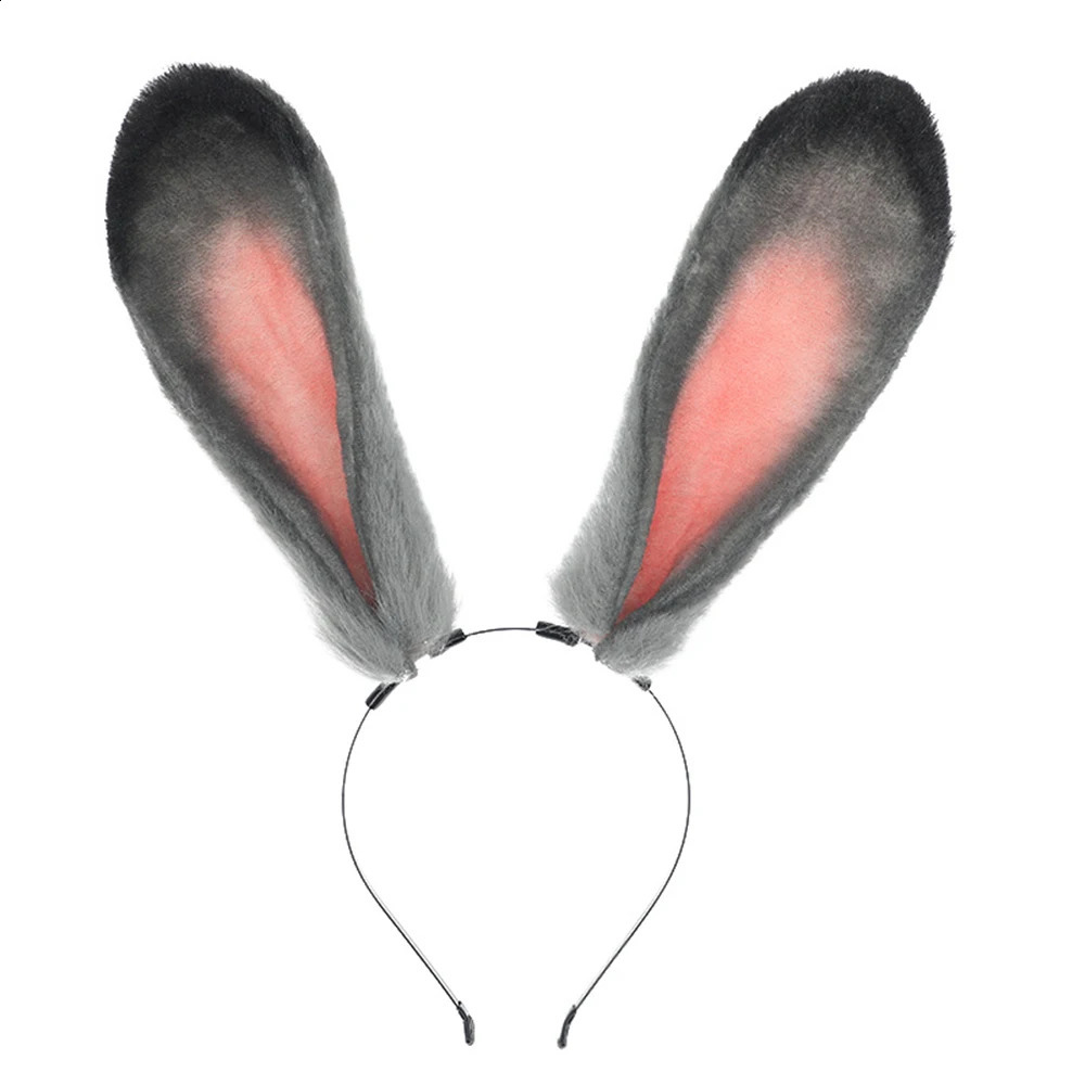 1PC Cute Bunny Ears Plush Hair Hoop Cosplay Rabbit Gray Bunny Ears Headband Pography Props Party Supplies Hair Accessories 250207