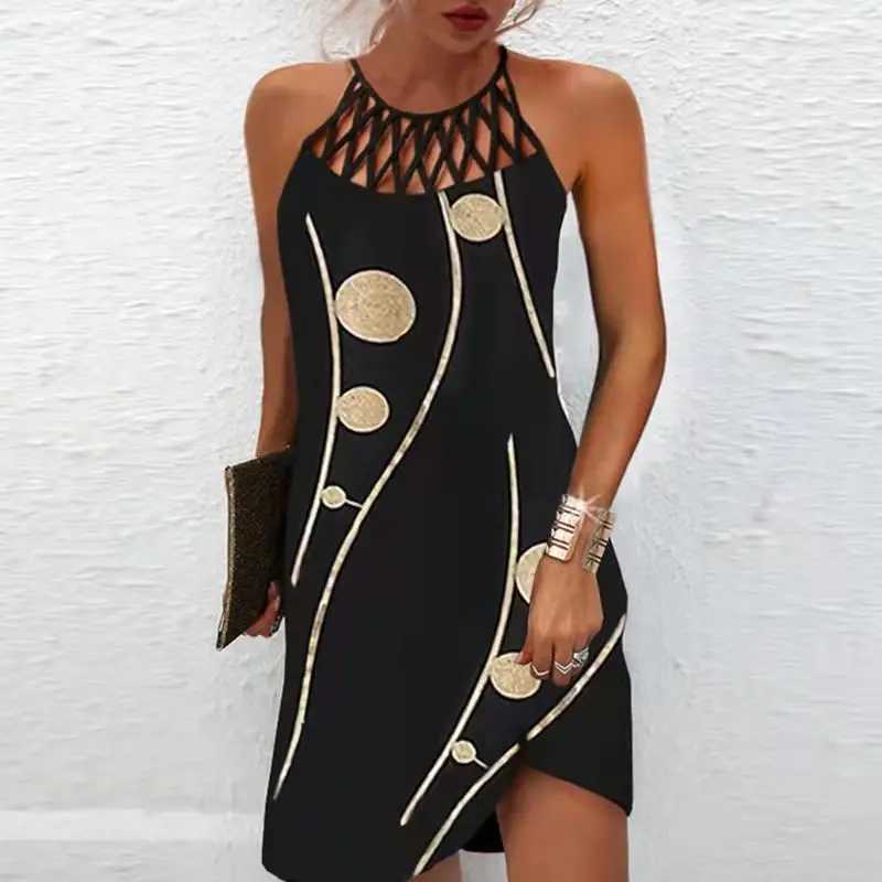 2024 Summer Wind Positioning Printing Mesh Belt Sveless Casual DressXJ2500207