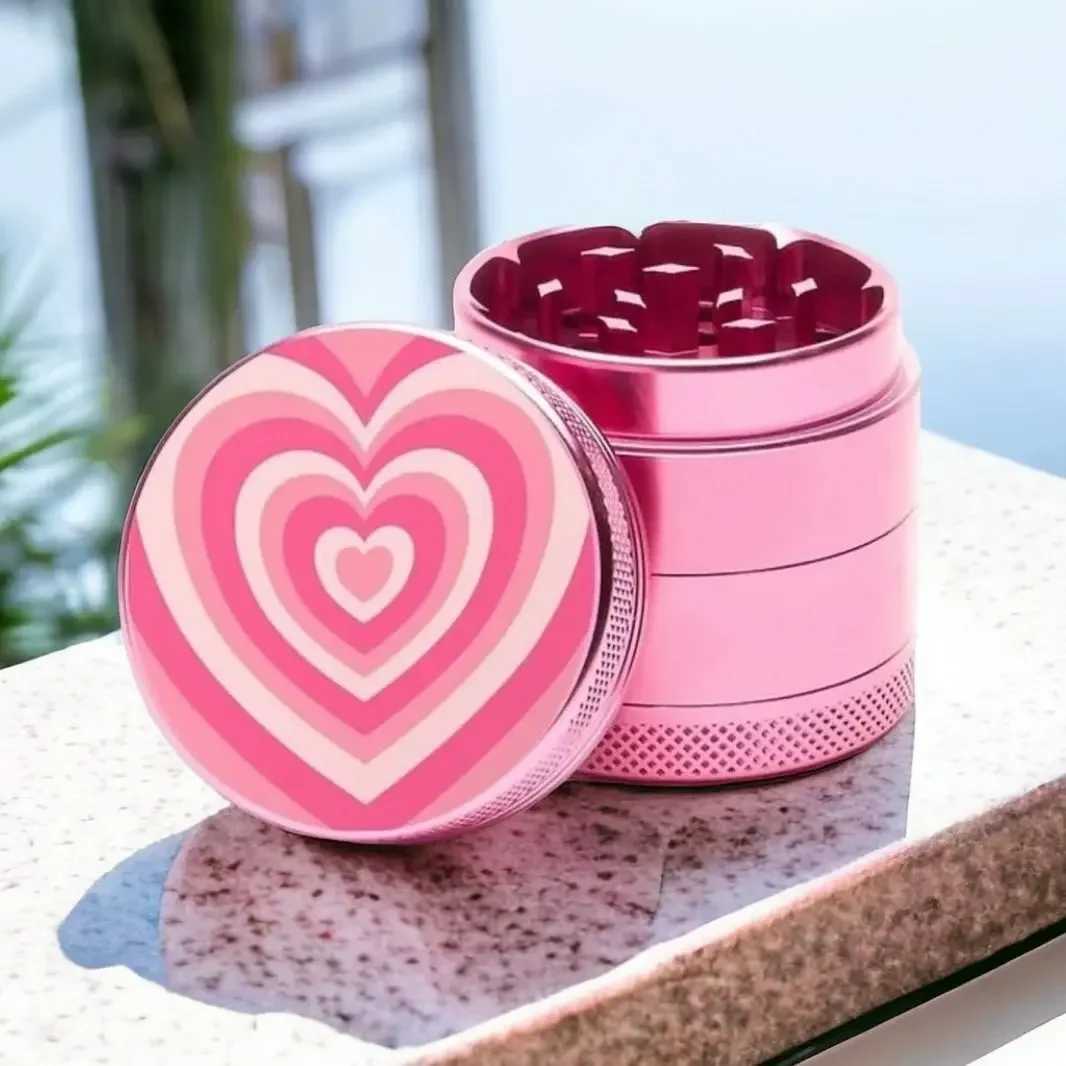 Pink Heart Aluminum Herb Grinder Four Piece Grinder Girly Smoking Accessories for Tobacco-40mmXJ250207