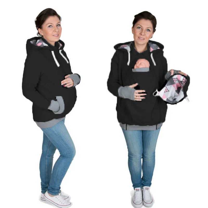 Pregnant womens hoodie jacket three in one hoodie winter kangaroo pocket pregnant womens sweater jacket W250207