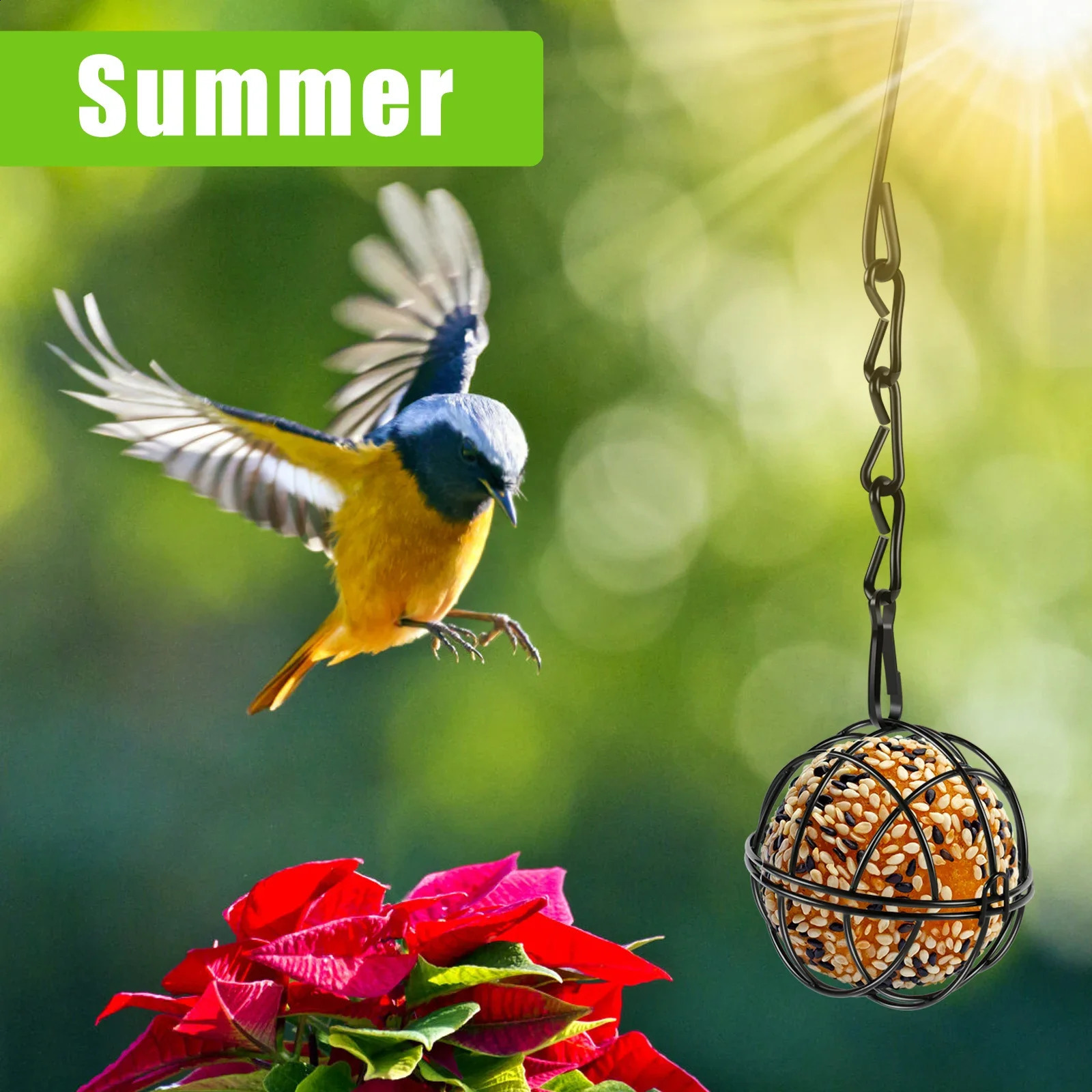 4Pcs Metal Suet Ball Bird Feeder Set with Hanging Chain Squirrel Proof Bird Feeders for Outdoor Garden Hummingbird Feeders 250121