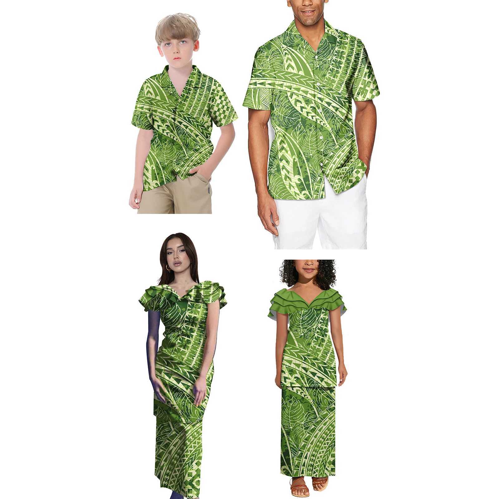New Family Summer Clothing for Girls Polynesian Matching Set 4pcs Dresses and Tribal Girls Childrens Clothing Set W250207
