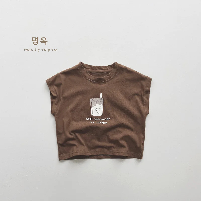Summer Children Letter Print Vest Boy Girl Baby Sleeveless Casual T-shirt Kid Cotton Simple Tops Infant Thin Loose Tees 250207