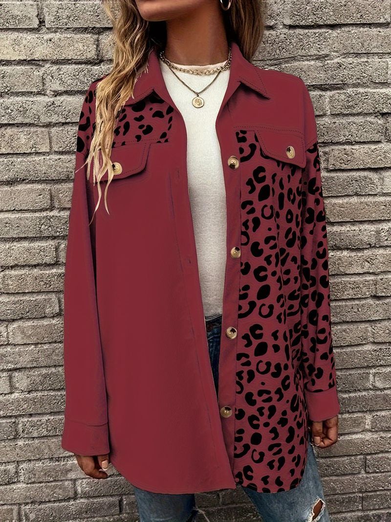 Women's Clothing Autumn And Winter New Leopard Print Single Breasted Mid Length Jacket Shirt Coat