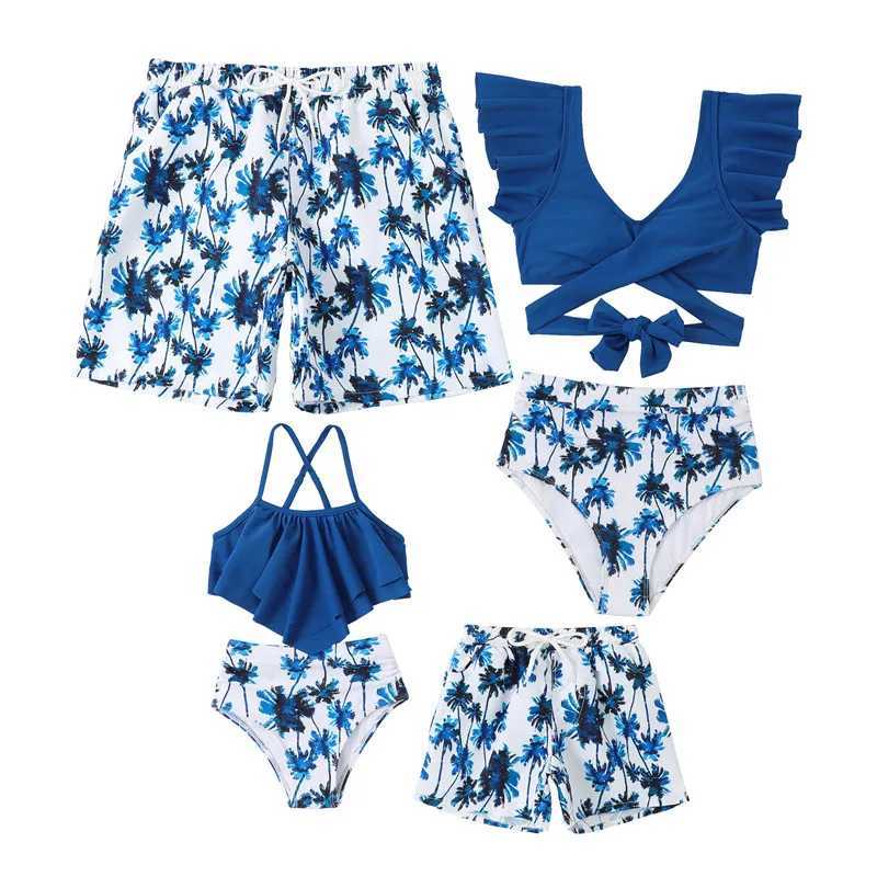 Family Matching Beach Swimwear Mother Daughter Father Son Swimwear Swim Trunks Mom Girls Bikini Swimsuit Dad Boys Family Clothes W250207