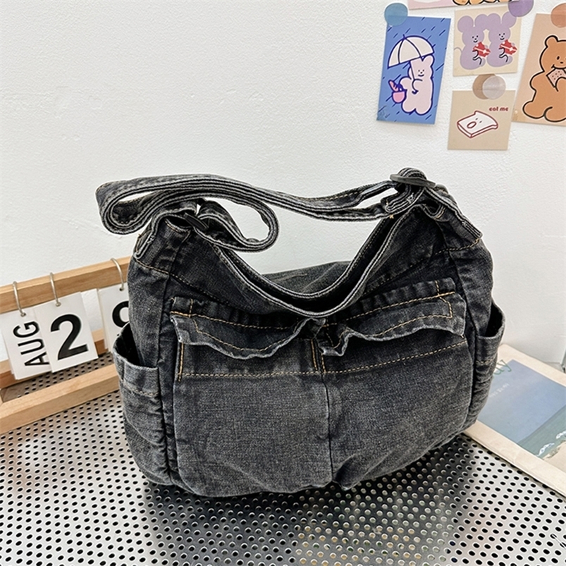 Denim Vintage Messenger Bag Retro Jeans Tote Bag Large Capacity Women Casual Satchel Bag Fashion Shoulder Bag Handbag 250207