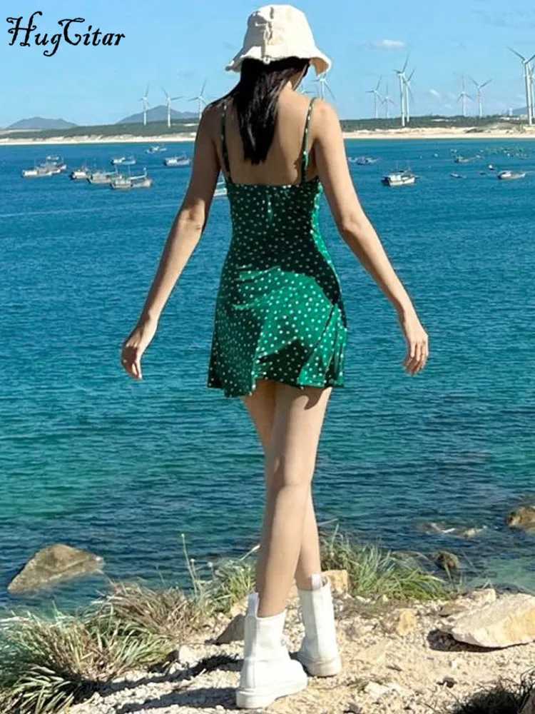 Hugcitar 2024 Summer Spot Print Slips Backless Sexy Ele Bodycon Mini Prom Dress Women Casual Clothes Y2K Beach FestivalXJ2500207
