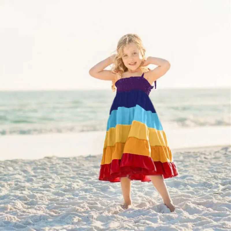 Rainbow Family Matching Set Rainbow Stripe Strap Dress for Parents and Children Sleeveless Mom Baby Beach Style Casual Dress W250207