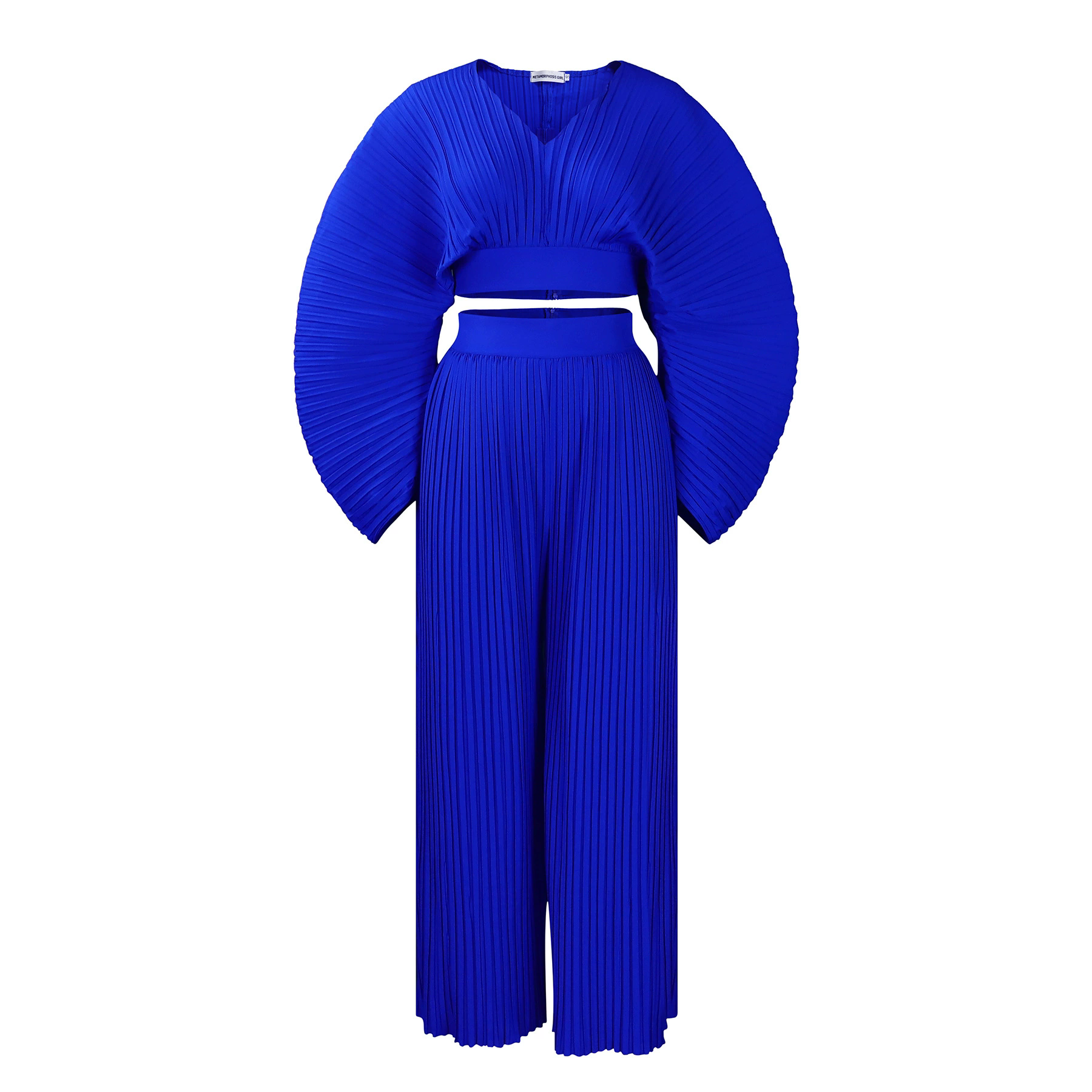 Women's Two Piece Pants Women Elegant Loose Suits Long Sleeve V Neck Crop Top & Wide Leg Pleated Set