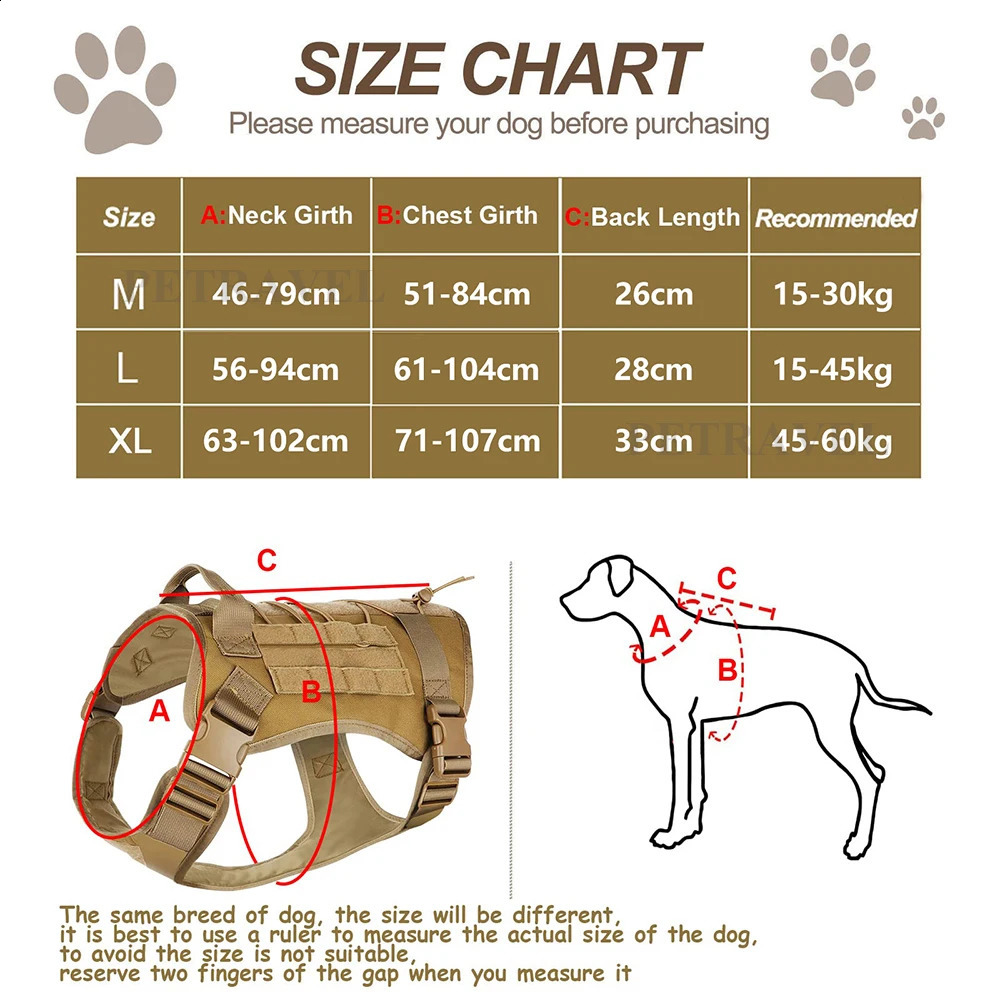 Tactical Dog Harness Leash Collar for Medium Large Dogs Military Pet Vest Adjustable Service Dog Harnesses For Training Walking 250206