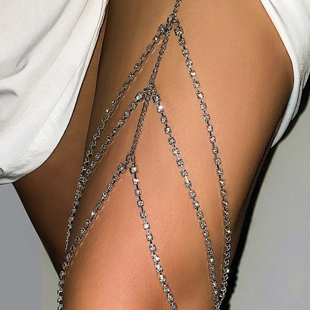 IngeSight.Z Sexy Rhies Leg Thigh for Women Multilayer Shiny Crystal Sier Color Waist Body Chain Beach Jewelry