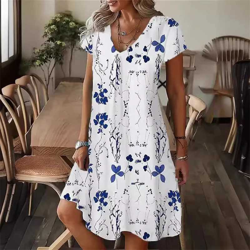 Summer Floral Women Dress Fashion Casual Boho Beach Sundress Short Sve V-neck Sexy 3D Print Loose A-Line Dress Femme VestidosXJ2500207