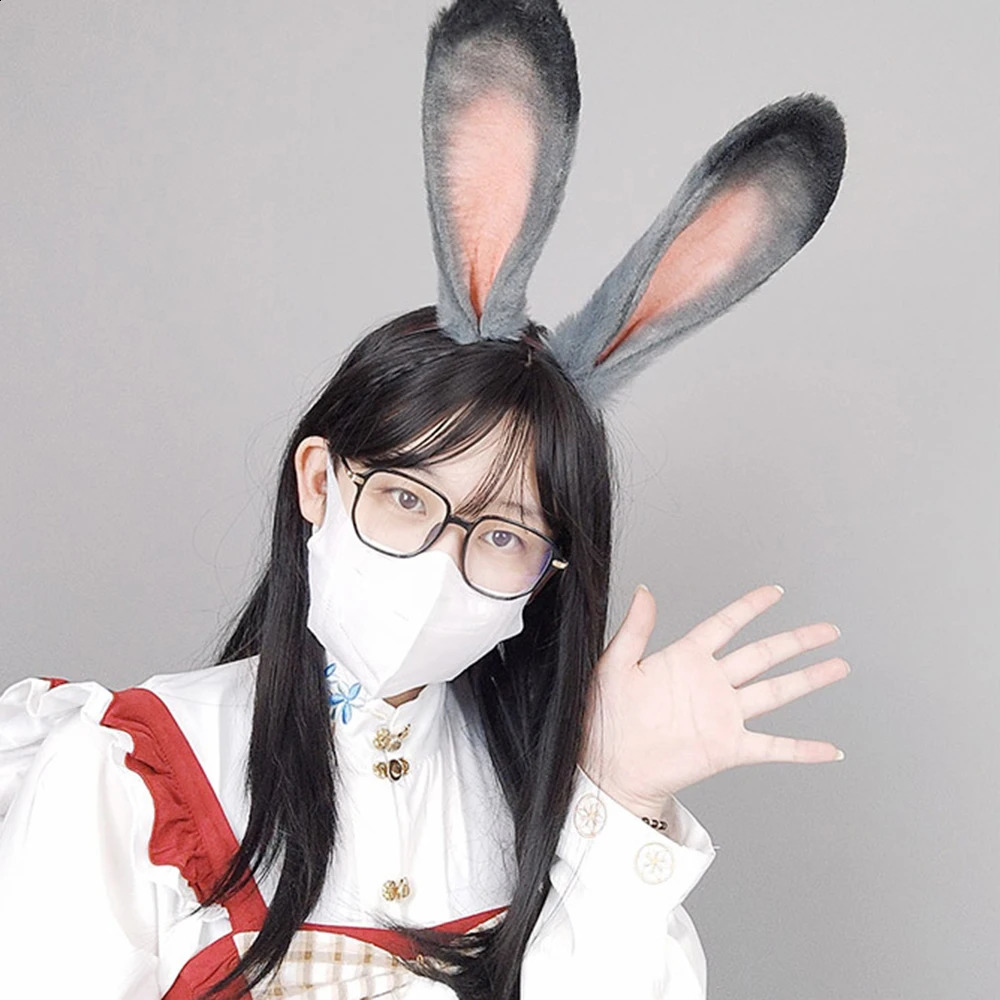 1PC Cute Bunny Ears Plush Hair Hoop Cosplay Rabbit Gray Bunny Ears Headband Pography Props Party Supplies Hair Accessories 250207