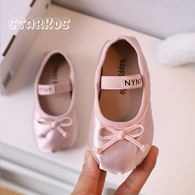 Satin Silk Ballet Shoes Baby Girls Round Toe Bowtie Elastic Band Ballerina Flats Toddler Kids Soft Loafers 250206