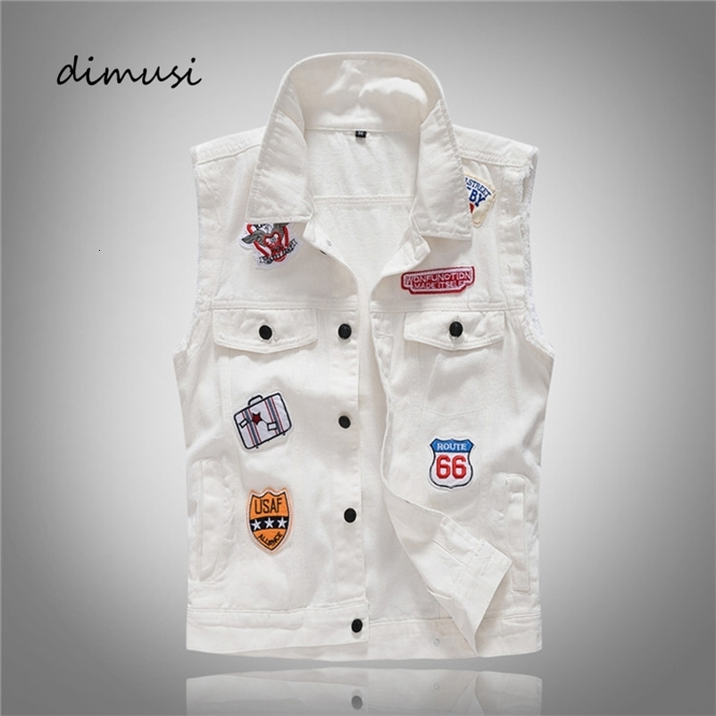 DIMUSI Autumn Mens Vintage Denim Vest Male White Ripped Sleeveless Jackets Men Hip Hop Streetwear Hole Jean Waistcoats Clothing 250206