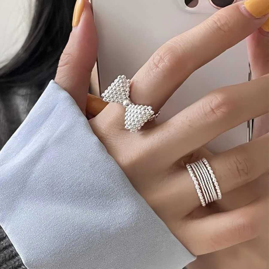 925 Sterling Silver Rings Fashion Hip Hop Vintage Couples Creative Big Bow Design Thai Silver Party Jewelry Birthday Gifts W250207