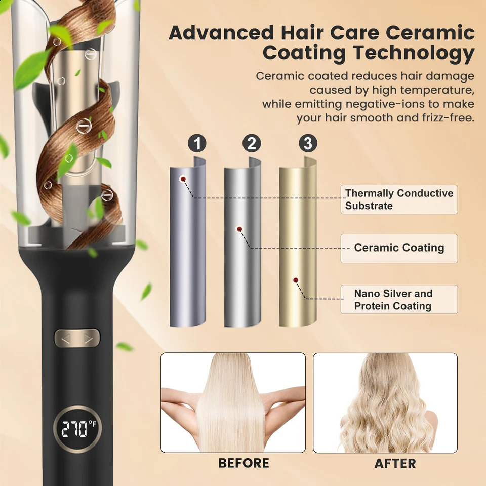 SEJOY Auto Curling Iron Professional Tangle Auto Hair Curler with 1.0-inch Rotating Barrel 5 Temps and Auto Shut-Off 250206