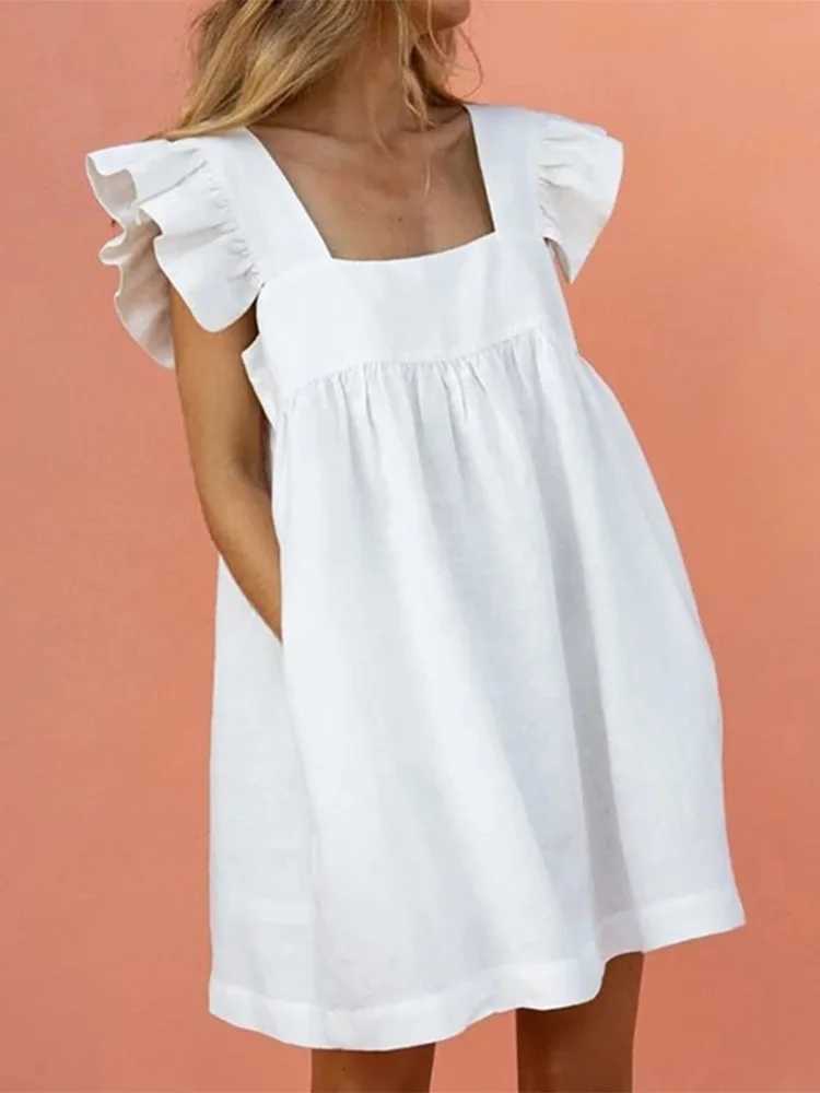 Women Ruffled Mini Dress Summer Cute Square Collar Pocket Dresses Ele Butterfly Sve Beach Party Fe Dresses VestidosXJ2500207